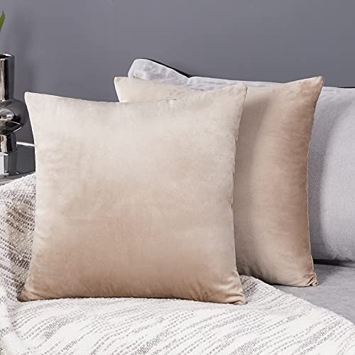 Deconovo 2er Set Samt Kissenbezüge Sofa Kissenbezug Zierkissenbezüge Weich Design Dekor Schlafzimmer Wohnzimmer Couch Büro, 45x45 cm, Taupe von Deconovo