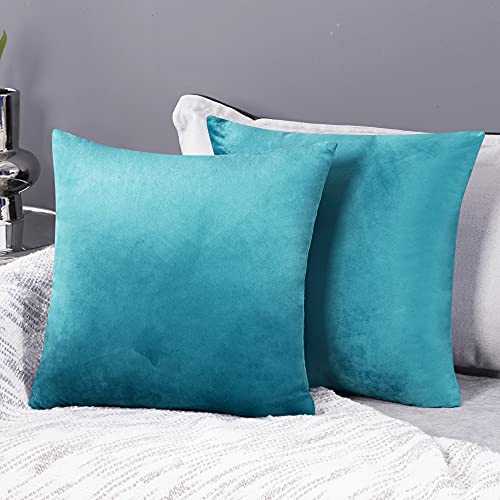 Deconovo 2er Set Samt Kissenbezüge Sofa Kissenbezug Zierkissenbezüge Kissenhüllen Weich Dekokissen Sofakissen Couchkissen Dekor Schlafzimmer Kissenhülle Wohnzimmer Couch Büro, 40x40 cm, Türkis von Deconovo