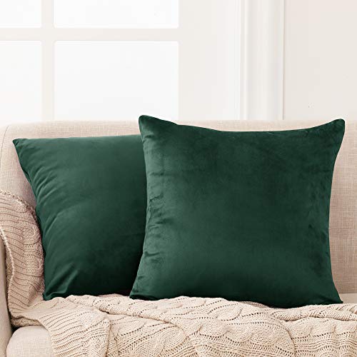 Deconovo Kissenhülle Samt Kissenbezüge Sofa Kissenbezug Zierkissenbezüge Dekokissen Sofakissen Couchkissen Schlafzimmer Kissenhüllen Wohnzimmer Couch Kissenhüllen Büro, 40x40 cm, Waldgrün, 2er Set von Deconovo