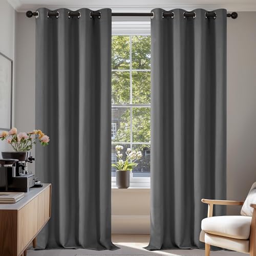 Deconovo Verdunkelungsvorhang mit Kälteschutz Gardinen Schlafzimmer Kälteschutzvorhang Blickdicht, 220x140 cm(HöhexBreite), Hellgrau, 2er Set von Deconovo