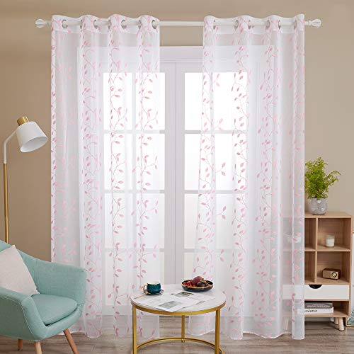 Deconovo 2er Set Vorhänge Kinderzimmer Mädchen Transparent Stickereibogen 290x140 cm (HxB) Rosa von Deconovo