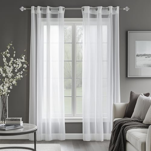 Deconovo Transparent Gardinen Wohnzimmer Voile Vorhang Ösenvorhang, 245x140 cm(HöhexBreite), Weiß, 2er Set von Deconovo