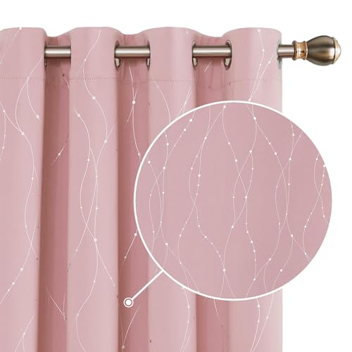 Deconovo Abdunkelnd Gardinen, Ösenvorhänge für Raum Verdunkeln, Sonnenschutz Vorhang für Wohnzimmer, 229x117 cm(HöhexBreite), Korallenrose, 2er Set von Deconovo