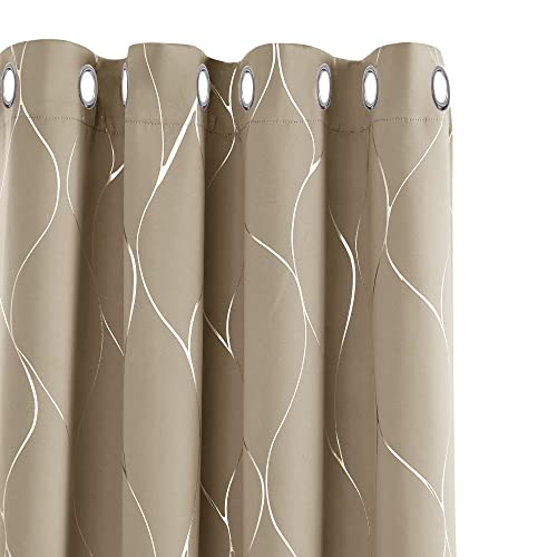 Deconovo Abdunkelnd Gardinen Dicke Thermovorhang Kälteschutz Thermogardine Hitzeschutz, Sichtschutz Vorhang mit Ösen, Thermogardinen für Wohnzimmer, 138x117 cm(HöhexBreite), Taupe, 2er Set von Deconovo