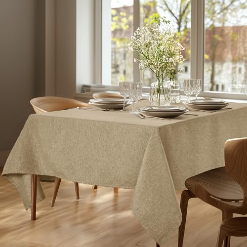 Deconovo Abwaschbare Tischdecke Abwischbare Gartentischdecke Lotuseffekt Leinenoptik Wasserabweisende Tischdecken Rechteckig stilvolle Tischwäsche für Esszimmer Küche, 220x130 cm, Taupe, 1 Stück von Deconovo