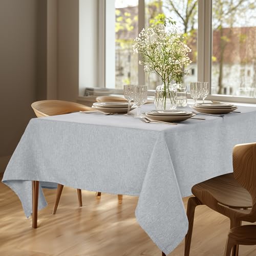 Deconovo Abwaschbare Tischdecke Lotuseffekt Gartentischdecke Leinenoptik Wasserabweisende Tischdecken Table Cloth pflegeleicht Rechteckig Tischwäsche für Esszimmer Küche, 160x130 cm, Hellgrau, 1 Stück von Deconovo