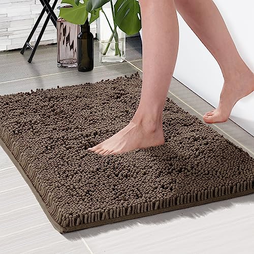 Deconovo Badematte rutschfeste Badteppich Wasserabsorbierende Badematten Flauschige Duschvorleger Waschbar Badezimmerteppiche Hochflor Badvorleger für Dusche, 50x80 cm, Braun, 1 Stück von Deconovo