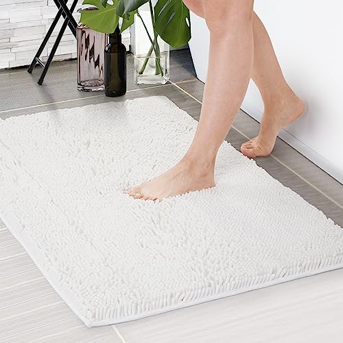 Deconovo Badteppich Wasserabsorbierend Badematte rutschfest Chenille Badematten Badezimmerteppiche Flauschige Duschteppich Absorbierende Teppich Badezimmer, 70x120 cm, Weiß, 1 Stück von Deconovo