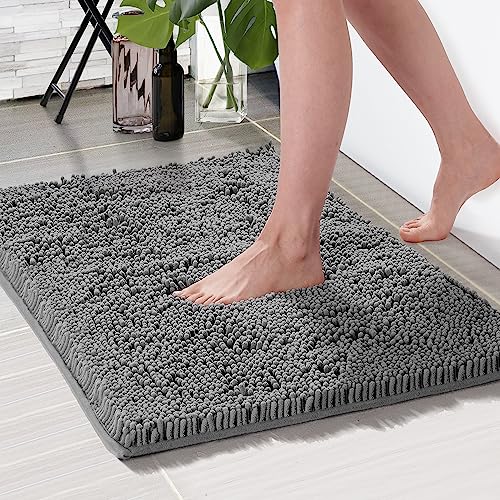 Deconovo Badematte rutschfest Badteppich Waschbar Chenille Badvorleger Wasserabsorbierend Duschvorleger Saugfähig Badematten Hochflor Mikrofaser Badezimmerteppich für Dusche, 70x120 cm, Grau, 1 Stück von Deconovo