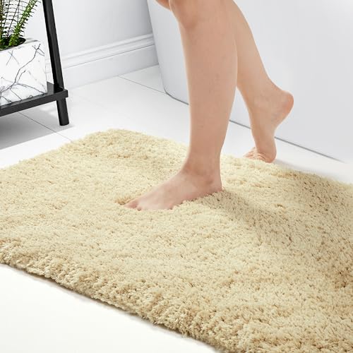 Deconovo Badvorleger rutschfest waschbare Badematte Shaggy Badezimmer Teppich Badematten & Badteppiche saugstark Duschvorleger Flauschige Mikrofaser Badteppich, 40x60 cm, Beige, 1 Stück von Deconovo