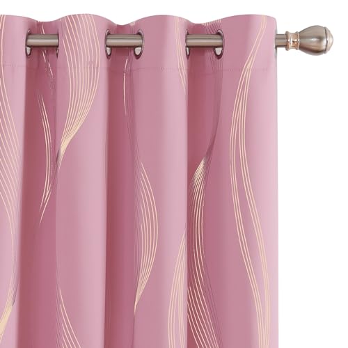 Deconovo Blickdicht Gardinen mit Ösen, Wärmeisoliert Vorhänge, Verdunkelungsvorhänge für Wohnzimmer, 183x117 cm(HöhexBreite), Rosa, 2er Set von Deconovo