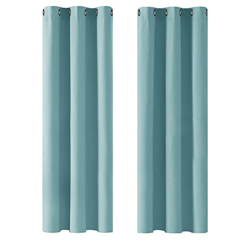 Deconovo Blickdicht Gardinen mit Ösen Vorhänge Schlafzimmer Vorhang Kälteschutz Thermogardine Hitzeschutz, 183x107cm(HöhexBreite), Himmelblau, 2er Set von Deconovo