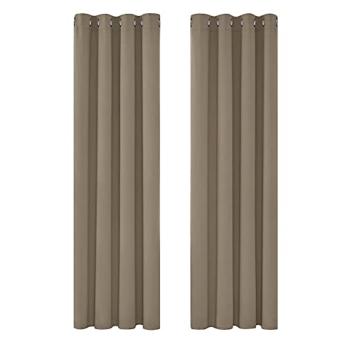 Deconovo Blickdicht Gardinen mit Ösen für Schlafzimmer Thermogardinen Vorhang Blickdicht, 183x132cm(HöhexBreite), Taupe, 2er Set von Deconovo