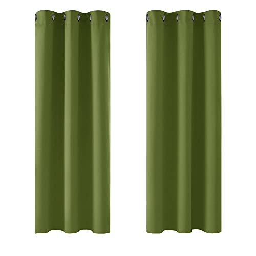 Deconovo Blickdicht Gardinen mit Ösen für Schlafzimmer Thermogardinen Vorhang Blickdicht Kälteschutz Thermogardine Hitzeschutz Dicke Thermovorhang, 138x107cm(HöhexBreite), Apfelgrün, 2er Set von Deconovo