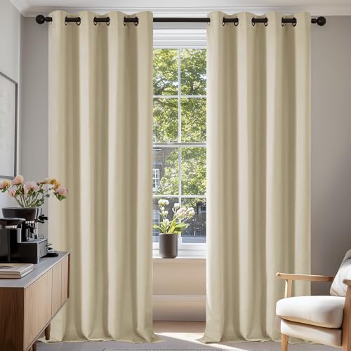 Deconovo Blickdicht Verdunkelungsvorhang Ösen Gardinen Thermovorhang Kälteschutz Thermo gegen Kälte Thermogardine Hitzeschutz, 290x140 cm(HöhexBreite), Beige, 2er Set von Deconovo