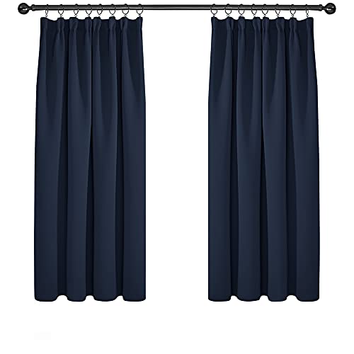 Deconovo Blickdicht Vorhänge Thermogardine Kälteschutz Kräuselband Gardinen Wohnzimmer, 138x117cm(HöhexBreite), Dunkelblau, 2er Set von Deconovo