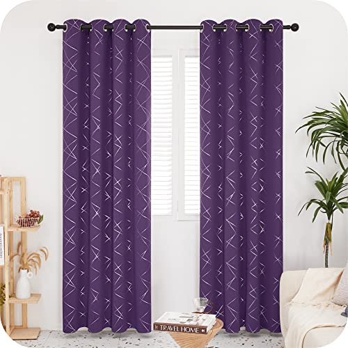 Deconovo Blickdicht Vorhänge mit Ösen Gardinen Wohnzimmer Vorhang Verdunkelung Verdunkelungsvorhang Schlafzimmer Thermogardinen Wärmeisolierend, 290x140 cm(HöhexBreite), Dunkelviolett, 2er Set von Deconovo