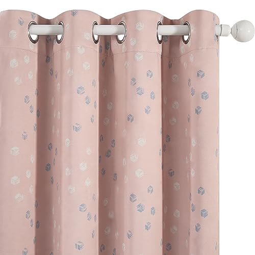 Deconovo Blickdicht Vorhang Cubic Play-Designermuster Ösenvorhang Gardinen Moderne Umweltfreundliche Vorhänge mit Ösen Fensterschal für Wohnzimmer Modern, 245x140 cm(Höhexbreite), Rosa, 2er Set von Deconovo