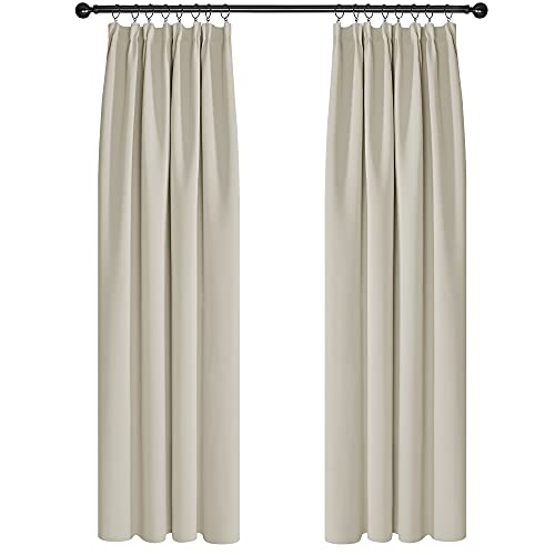 Deconovo Blickdicht gardinen mit Kräuselband Verdunkelungsvorhänge Thermogardinen Kräuselbandschal Thermovorhänge Kälteschutz, 242x107cm(HöhexBreite), Hellbeige, 2er Set von Deconovo