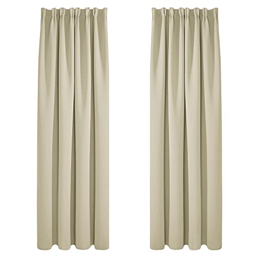 Deconovo Blickdichte Gardine mit Kräuselband Küche Vorhang Fenster Dicke Thermogardine Kälteschutz warm Hitzeschutz, 242x132cm(HöhexBreite), Beige, 2er Set von Deconovo