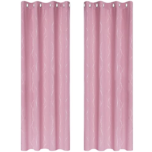 Deconovo Blickdichte Gardinen Thermogardine Blickdicht Vorhang Kälteschutz Hitzeschutz, Verdunkelungsvorhänge mit Ösen, Wohnzimmer Thermogardinen für Mädchen, 183x132 cm(HöhexBreite), Rosa, 2er Set von Deconovo