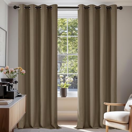 Deconovo Blickdichte Gardinen Kälteschutzvorhang Blickdicht Vorhang Verdunkelung, 220x140 cm(HöhexBreite), Taupe, 2er Set von Deconovo