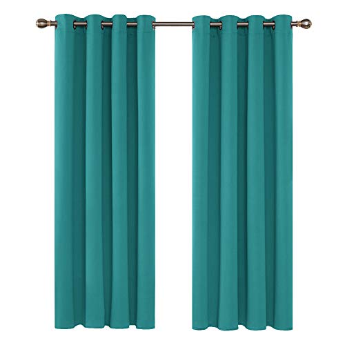 Deconovo Blickdichte Gardinen Ösen Vorhang Blickdicht Vorhänge Wohnzimmer Verdunkelung, 183x117cm(HöhexBreite), Türkis, 2er Set von Deconovo