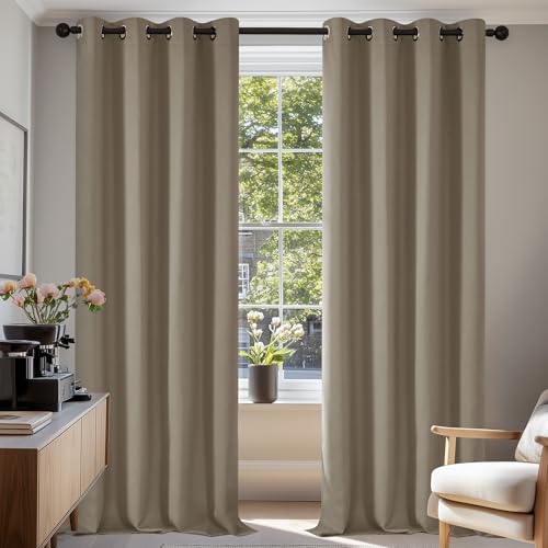 Deconovo Blickdichte Gardinen Ösenvorhang Blickdicht Vorhang Verdunkelung, 240x135cm(HöhexBreite), Taupe, 2er Set von Deconovo