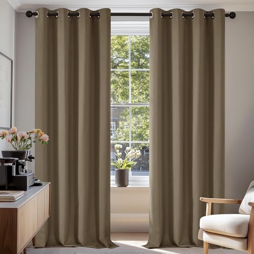 Deconovo Blickdichte Gardinen Ösenvorhang Blickdicht Vorhang Verdunkelung Wärmehaltung, 245x140 cm(HöhexBreite), Taupe, 2er Set von Deconovo