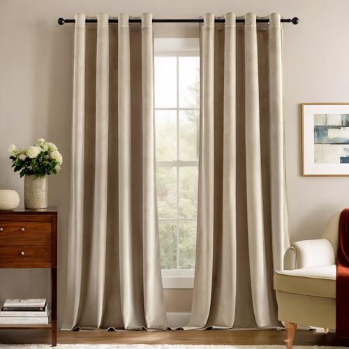 Deconovo Blickdichte Gardinen Vorhänge Blickdicht Gardine Samt Schlafzimmer Vorhang Wärmeisolierende, 180x140 cm(HöhexBreite), Helltaupe, 2er Set von Deconovo