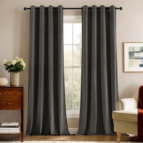 Deconovo Blickdichte Gardinen Vorhänge Blickdicht Gardine Samt Schlafzimmer Vorhang Wärmeisolierende, 270x140 cm(HöhexBreite), Anthrazitgrau, 2er Set von Deconovo