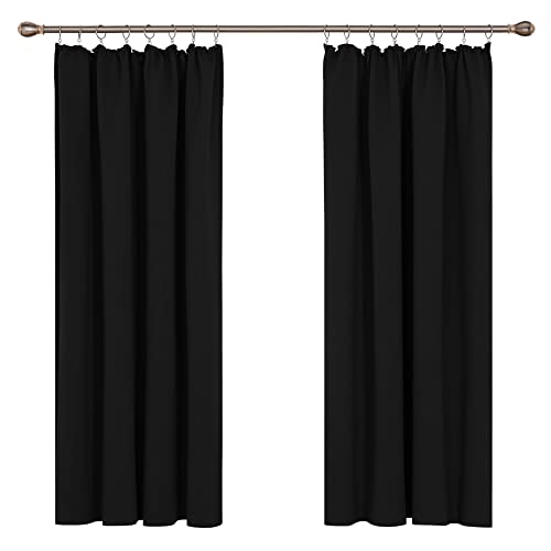 Deconovo Blickdichte Gardinen Vorhänge mit Kräuselband Thermo Vorhang Wärmeisolierend Gardinen Wohnzimmer Modern, 138x168 cm(HöhexBreite), Schwarz, 2er Set von Deconovo