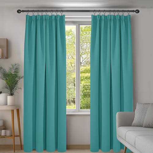 Deconovo Blickdichte Gardinen mit Kräuselband Küche Vorhang Fenster Dicke Thermogardine Kälteschutz warm Hitzeschutz, 242x132cm(HöhexBreite), Türkis, 2er Set von Deconovo