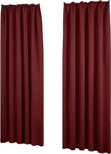 Deconovo Blickdichte Gardinen mit Kräuselband Verdunkelungsvorhänge Thermo Winter, 175x140 cm(HöhexBreite), Rot, 2er Set von Deconovo