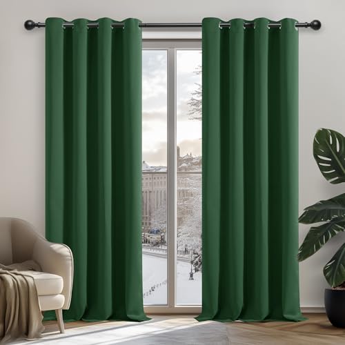 Deconovo Blickdichte Gardinen mit Ösen Vorhang Thermo Verdunkelung Schlafzimmer Gardinen Fensterdeko, 160x132 cm(HöhexBreite), Waldgrün, 2er Set von Deconovo
