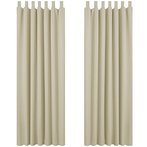 Deconovo Blickdichte Gardinen mit Schlaufen Thermogardinen Dicke Thermogardine Kälteschutz warm Hitzeschutz, 260x140 cm(HöhexBreite), Beige, 2er Set von Deconovo