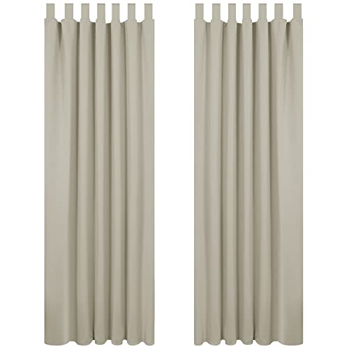 Deconovo Blickdichte Gardinen mit Schlaufen Verdunkelungsgardinen Dicke Thermogardine Kälteschutz warm Hitzeschutz, 260x140 cm(HöhexBreite) cm, Hellbeige, 2er Set von Deconovo