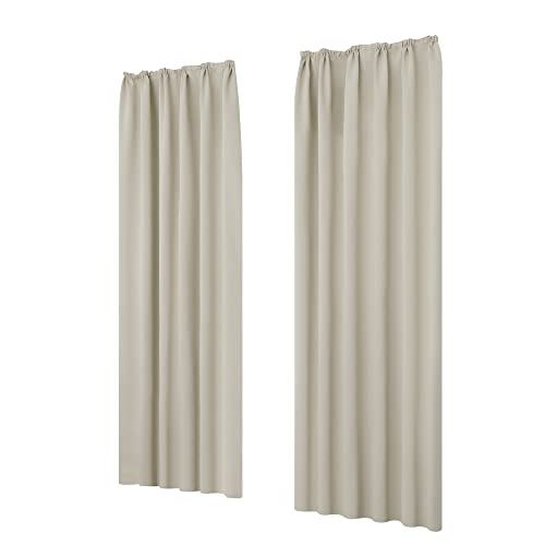 Deconovo Blickdichte Vorhänge Gardinen mit Kräuselband schallschutz Kälteschutz Winter, 160x140 cm(HöhexBreite), Creme, 2er Set von Deconovo