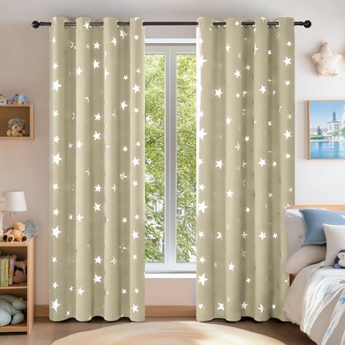 Deconovo Blickdichte Vorhänge Sichtschutz Thermovorhänge Kälteschutz Vorhang Wohnzimmer Modern Lärmschutz gardinen, 290x140 cm(HöhexBreite), Beige, 2er Set von Deconovo