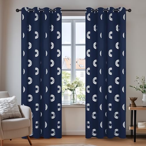 Deconovo Blickdichte Vorhänge Wohnzimmer Gardinen mit Ösen Thermo Vorhang Verdunkelungsvorhänge Schlafzimmer Fensterdekoration Lichtundurchlässige, 290x140 cm(HöhexBreite), Dunkelblau, 2er Set von Deconovo