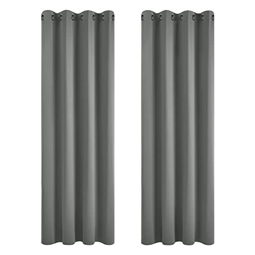 Deconovo Blickdichter Vorhang Ösen Dicke Gardinen Winter Schlafzimmer Ösenvorhang Blickdicht, 138x132cm(HöhexBreite), Hellgrau, 2er Set von Deconovo