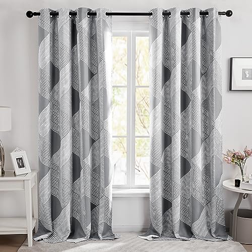 Deconovo Blickdichter Vorhang Ösen Gardinen Pleat-Designermuster Umweltfreundliche Verdunkelungsvorhänge Doppelschichtige Gardinen mit Grau Futter Klassik, 260x140 cm(HöhexBreite), Dunkelgrau, 2er Set von Deconovo