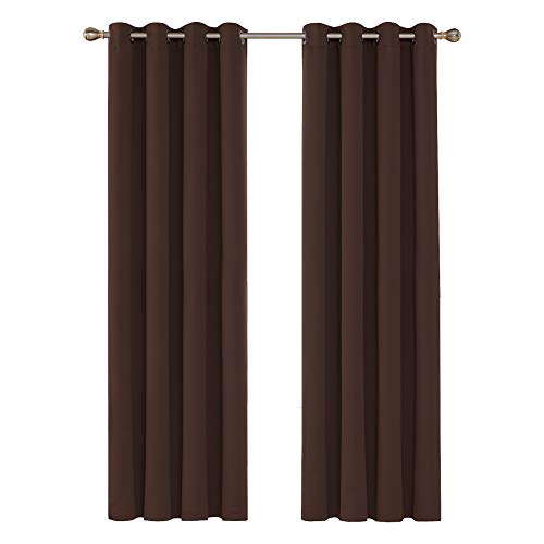Deconovo Blickdichter Vorhang Ösen Verdunkelungsgardine Kinderzimmer Thermo, 242x132cm(HöhexBreite), Braun, 2er Set von Deconovo