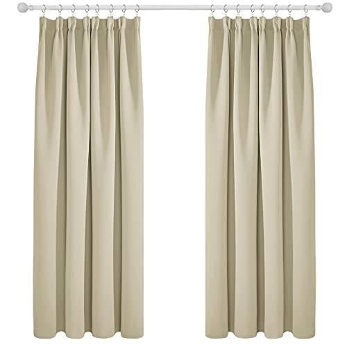 Deconovo Dekoschal Blatt Drucken Gardine Kräuselbandgardine Vorhang Verdunklung Thermovorhang Kälteschutz Thermo gegen Kälte Thermogardine Hitzeschutz, 160x107cm(HöhexBreite), Beige, 2er Set von Deconovo