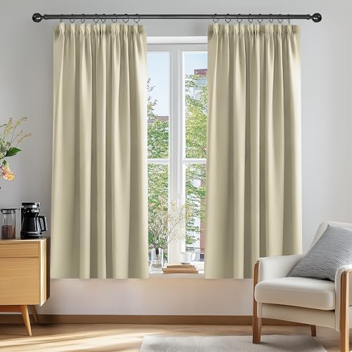 Deconovo Dekoschal Blatt Drucken Gardine Kräuselbandgardine Vorhang Verdunklung Thermovorhang Kälteschutz Thermo gegen Kälte Thermogardine Hitzeschutz, 160x107cm(HöhexBreite), Beige, 2er Set von Deconovo