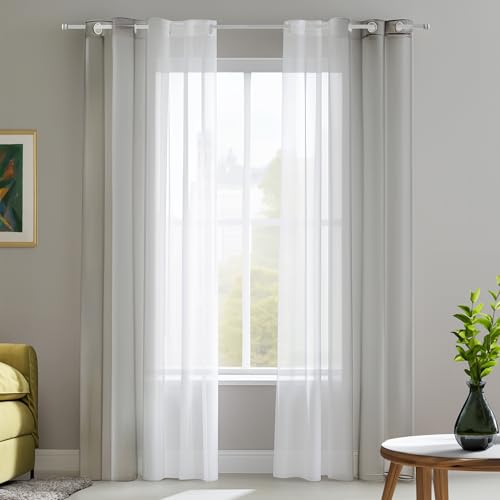 Deconovo Durchsichtige Vorhänge Voile Gardinen mit Ösen, 215x140 cm(HöhexBreite), Hell Grau, 2er Set von Deconovo