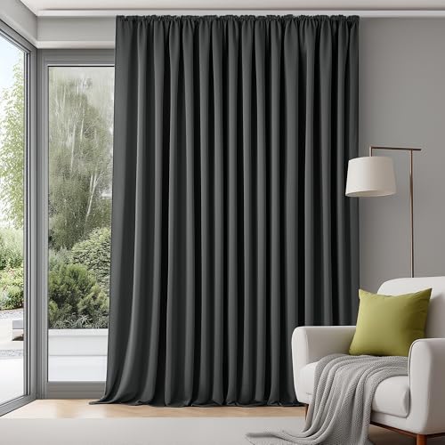 Deconovo Extra Breite Gardine Wohnzimmer Kurz Vorhang mit Kräuselband Blickdicht Vorhänge für Schiene Kälteschutz Raumteiler Vorhang Thermogardine, 175x280 cm(HöhexBreite), Dunkelgrau, 1 Stück von Deconovo