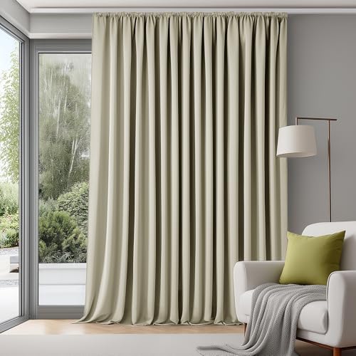 Deconovo Extra Breite Gardinen Wohnzimmer mit Kräuselband Blickdicht Vorhänge für Schiene Raumteiler Vorhang Verdunklungsvorhänge Kälteschutz, 220x300 cm(HöhexBreite), Beige, 1 Stück von Deconovo