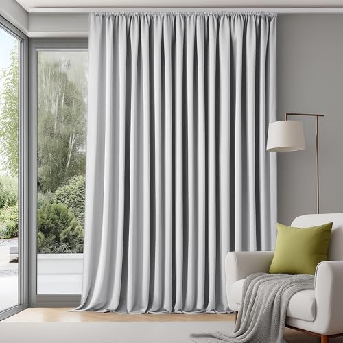 Deconovo Extra Breite Gardinen Wohnzimmer mit Kräuselband Blickdicht Vorhänge für Schiene Raumteiler Vorhang Verdunklungsvorhänge Kälteschutz, 245x200 cm(HöhexBreite), Silber Grau, 1 Stück von Deconovo