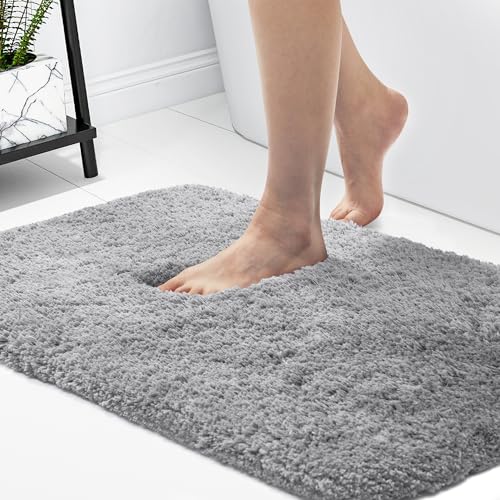 Deconovo Badematte rutschfest Flauschig Duschvorleger Hochflor Badteppich Badvorleger waschbar Saugstark Badezimmermatte Mikrofaser Badematten, 60x90 cm, Hellgrau, 1 Stück von Deconovo